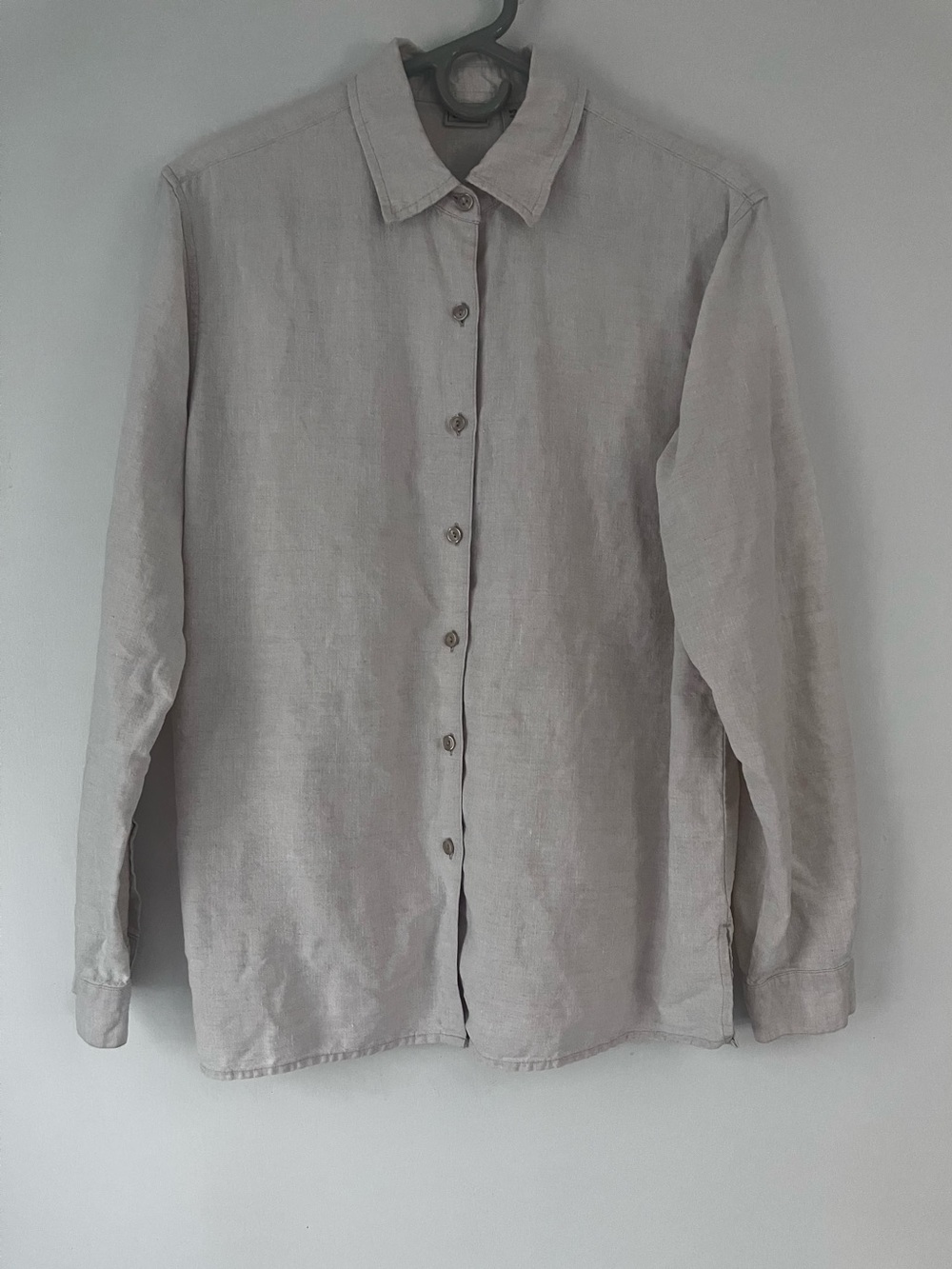 LL Bean linen long sleeve button front shirt natural color Medium